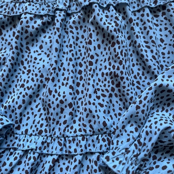 Temofon Women’s Peter Pan Collar Blouse – Light Blue Leopard Vintage Style Top - Picture 2 of 5